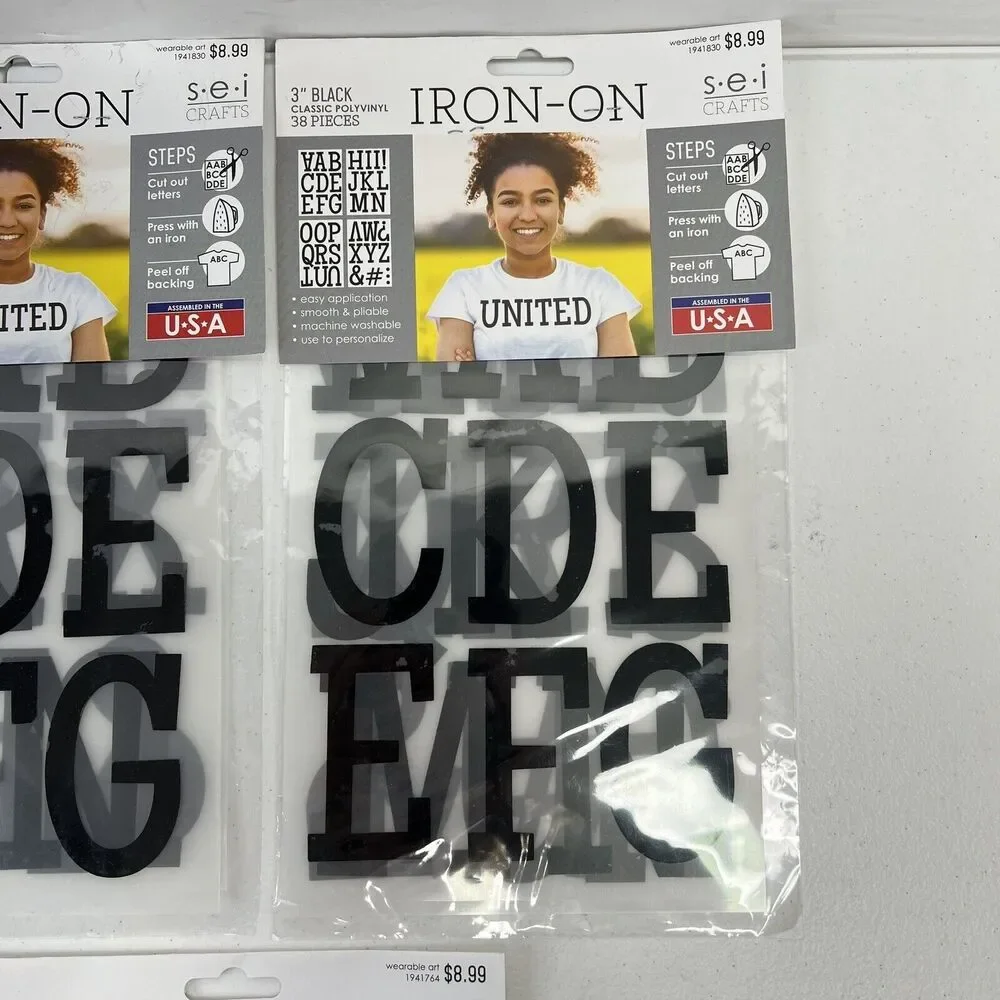 S.E.I. Iron-On Transfer‎ 3” Classic Letters Black Silver Lot Of 3 Packs NEW